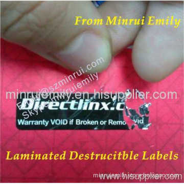 Custom Laminated Destructible Labels,water Resistant Out Door Use Destructive Labels 